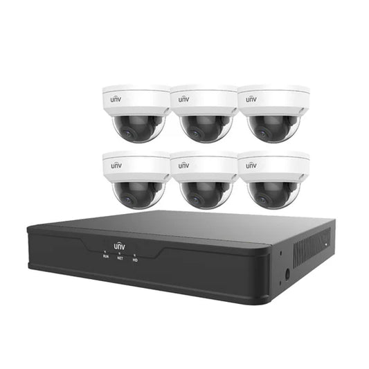 Uniview 6 Camera x 4MP Vandal Dome IP Camera + 8-Channel 4K NVR + 2TB HDD Complete Video Surveillance Kit